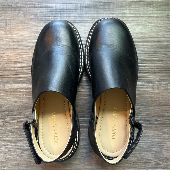 Poppy Barley The Lug Mule Black Leather Slingback Clogs - Picture 2 of 5